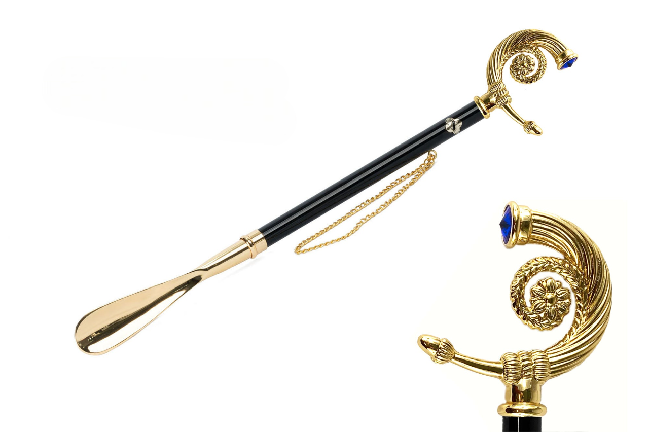 Sculpted Elegant Italian Shoehorn with Sapphire Crystal Handle