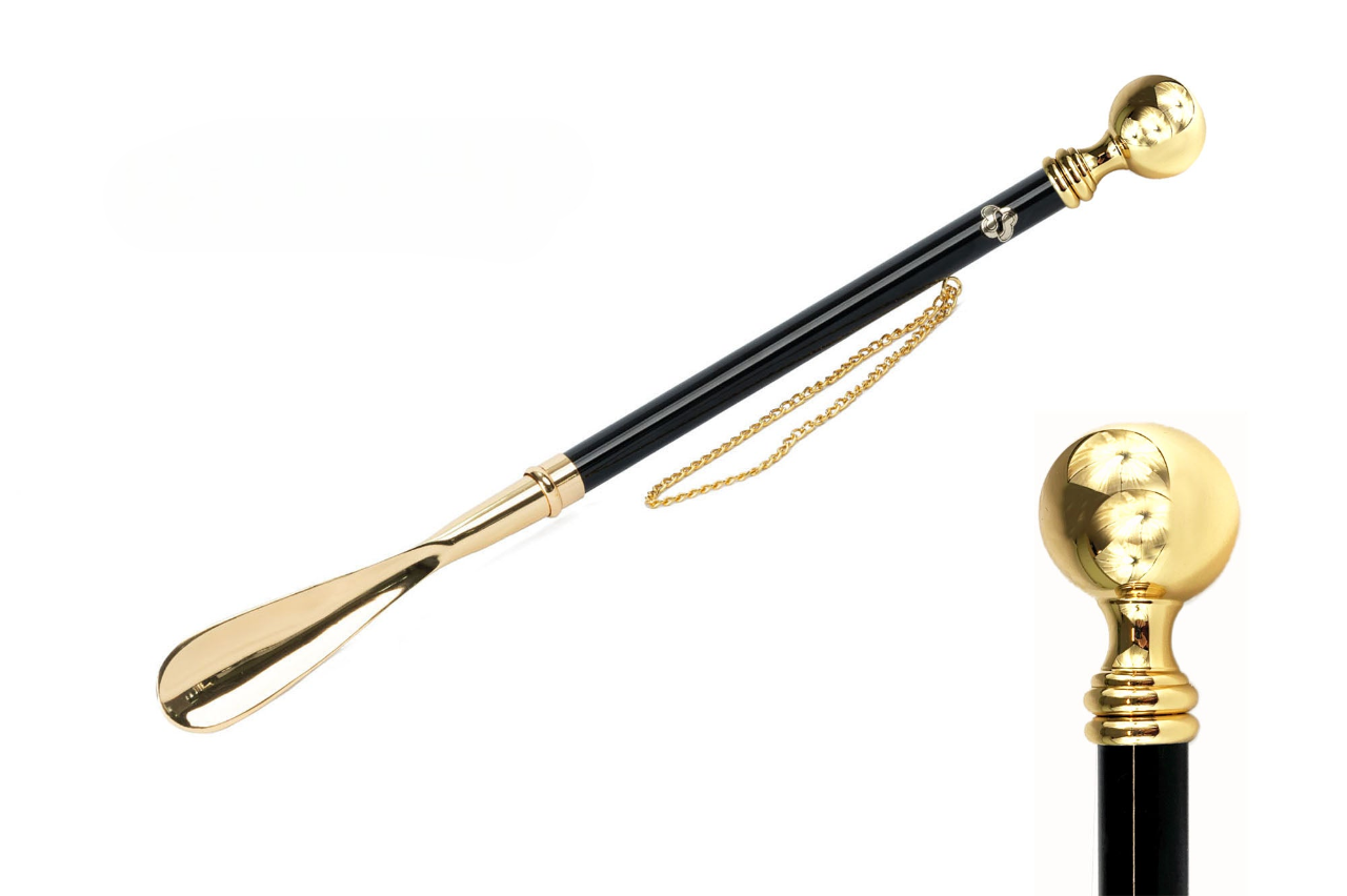 Handcrafted Shoehorn with Brilliant 24K Gold-Plated Sphere