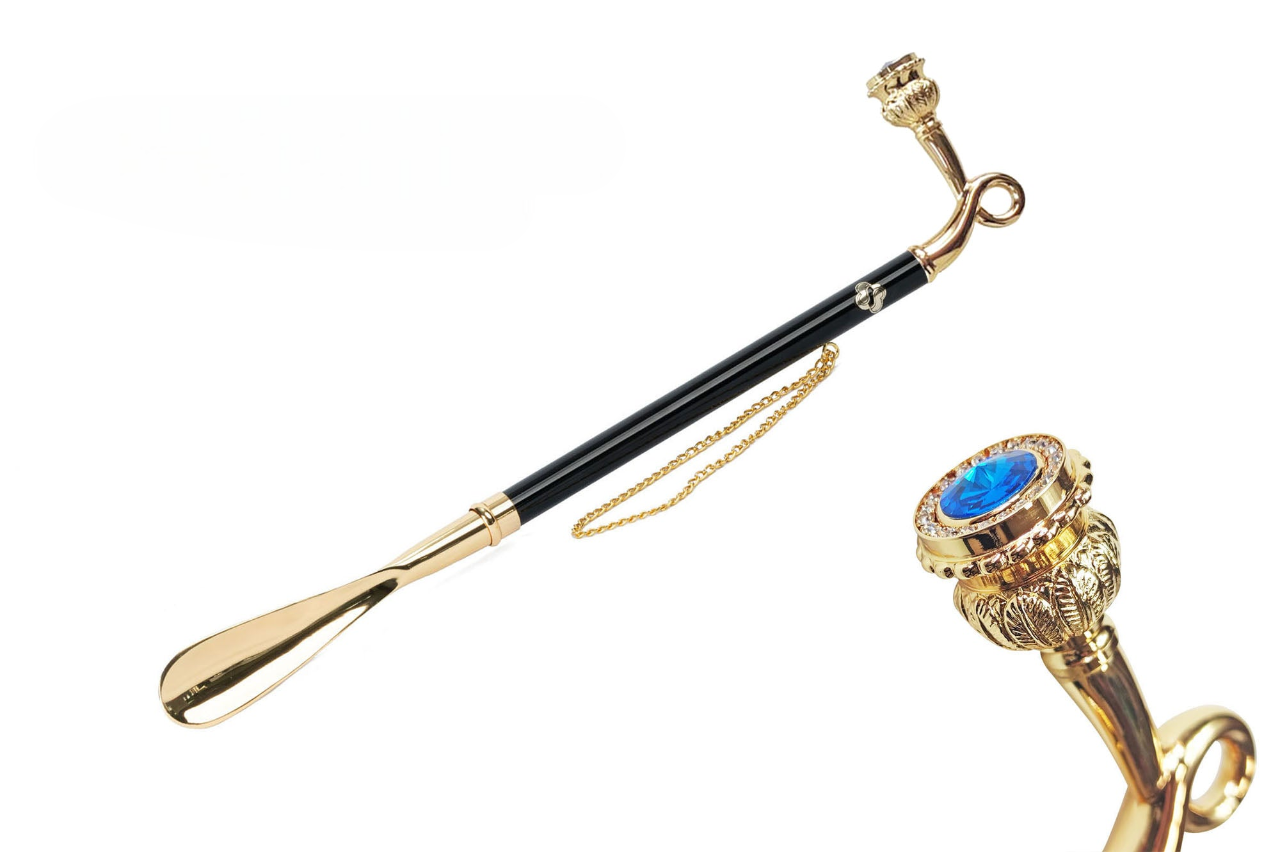 Handmade Elegance: Italy's Finest Shoehorn with Blue Crystal