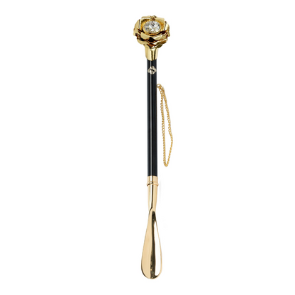 24K Gold-Plated Italian Artisan Golden Rose Embellishment Shoehorn
