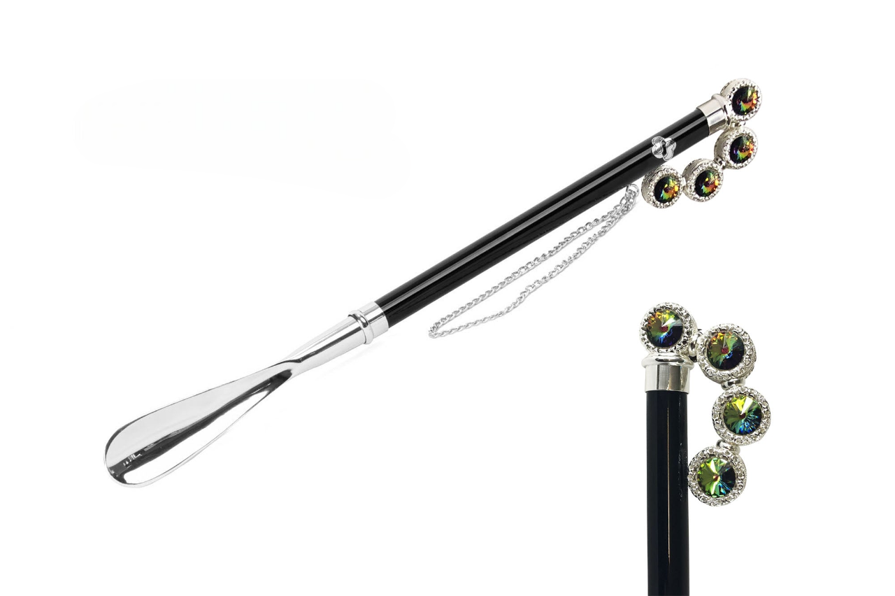 Handcrafted 925 Silver Plated Shoehorn with Multicolor Crystals