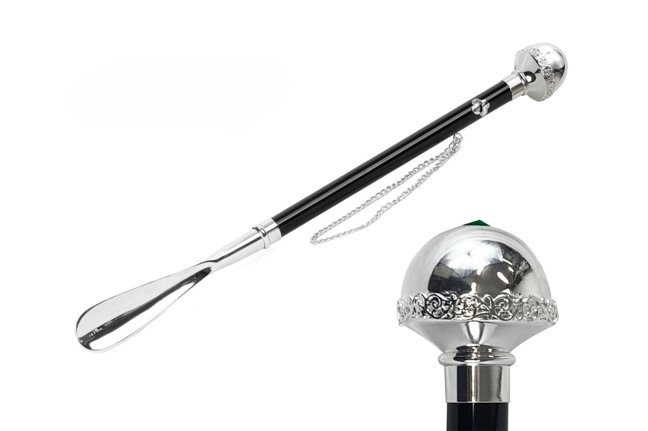 Sparkling Silver-Plated 925 Shoehorn with Emerald Crystal Knob