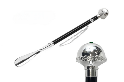 Sparkling Silver-Plated 925 Shoehorn with Emerald Crystal Knob