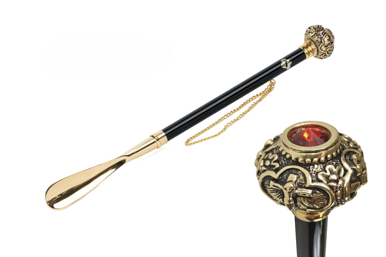 Shoehorn with Golden Knob and Red Crystal – Italian Handcrafted Luxury