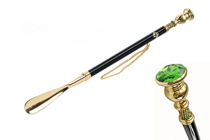 Glamorous Italian Shoehorn: Handcrafted with a Large Green Crystal