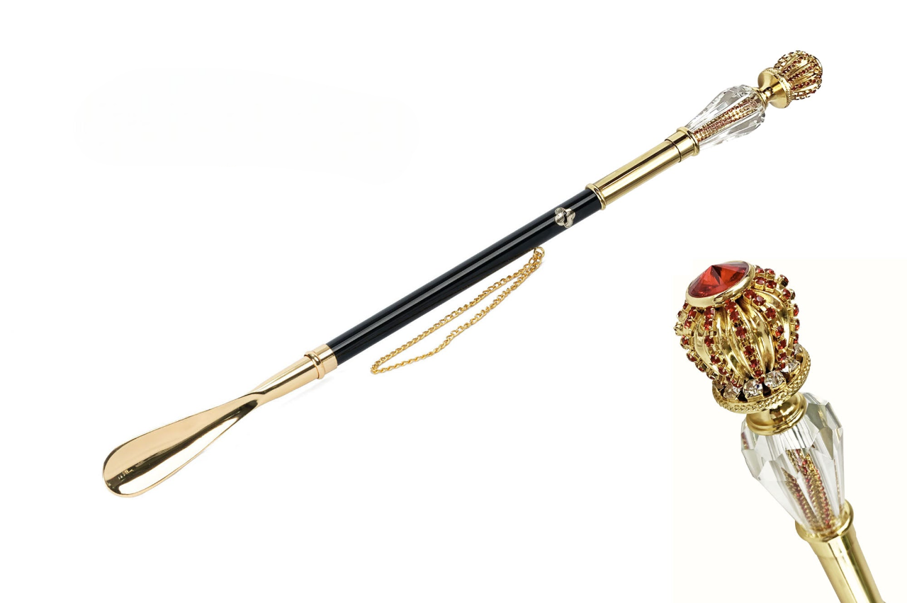 24K Gold Shoehorn with Red Crystal Accents – Italian Artisan Luxury