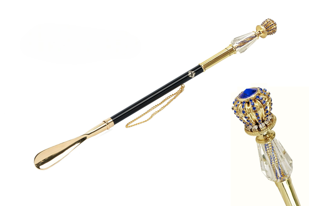 24K Gold Shoehorn with Sapphire Crystal Detailing – Italian Craftsmanship