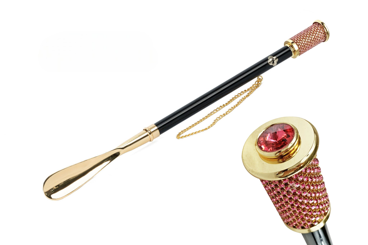 Luxury Crystal Shoehorn with Elegant Pink Accents – Italian 24K Gold
