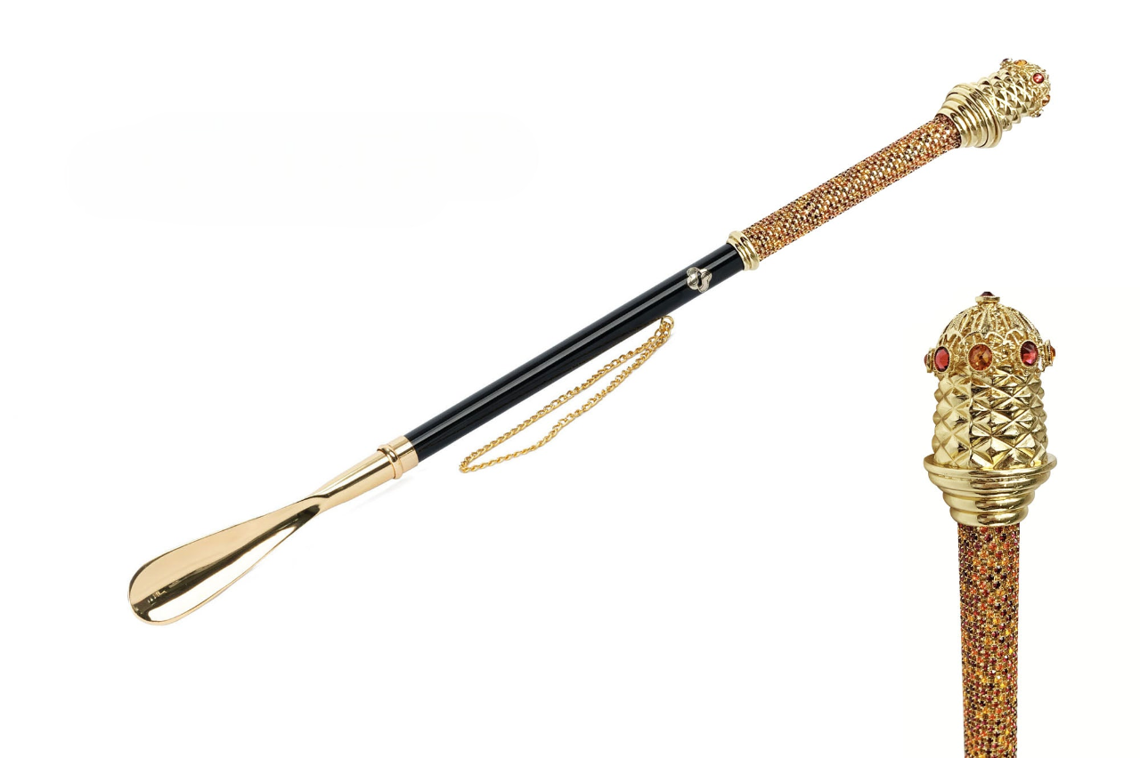 Luxury Regal Crystals Handle Shoehorn with Golden Accents