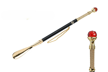 Luxury Shoehorn with Large Red Crystal – 24K Gold Plated