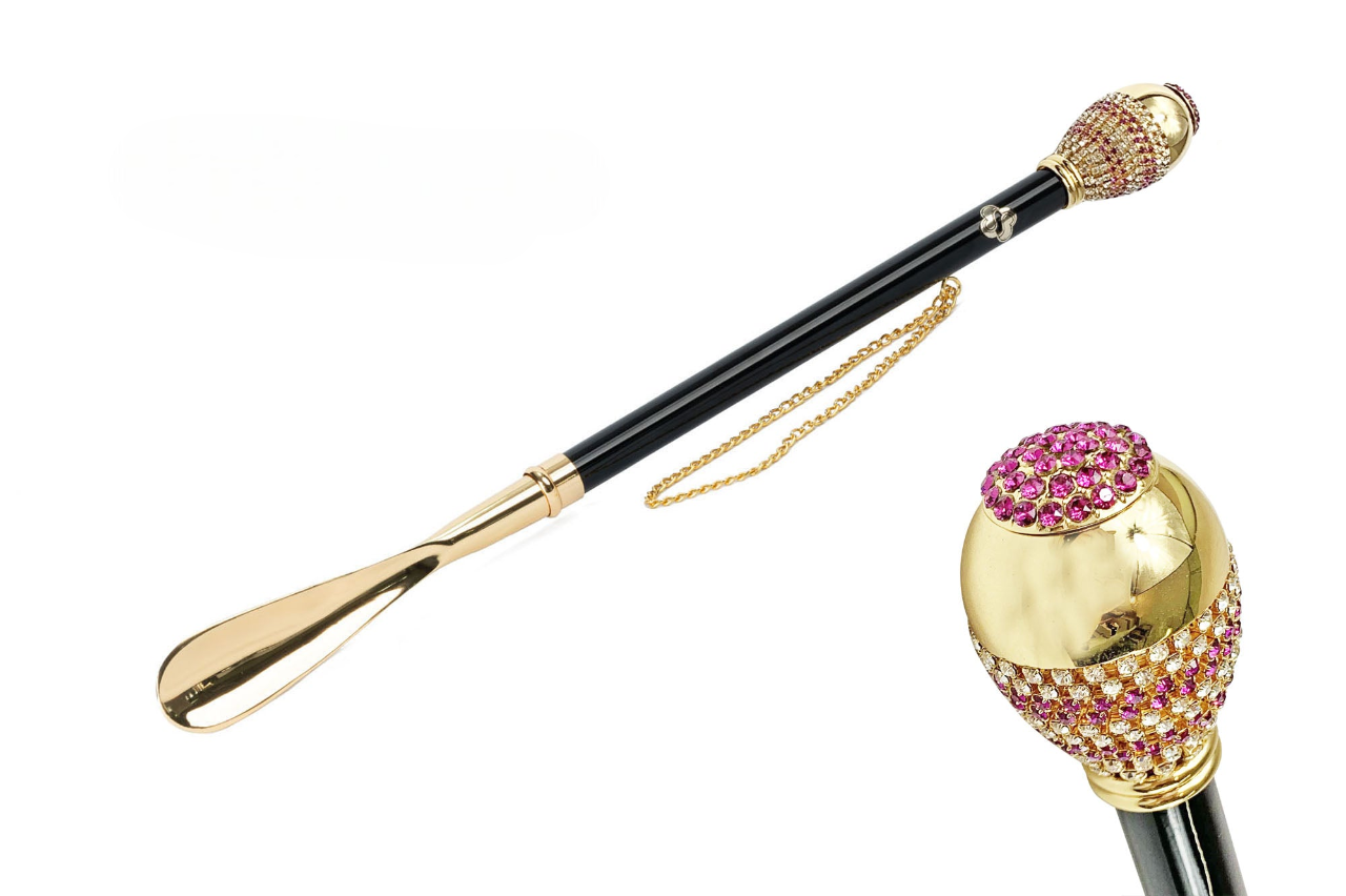 Handmade Luxury 24K Gold Shoehorn with Crystal Knob