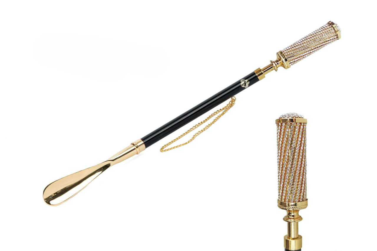 Designer 24K Gold-Plated Shoehorn with Luxurious Crystal Handle