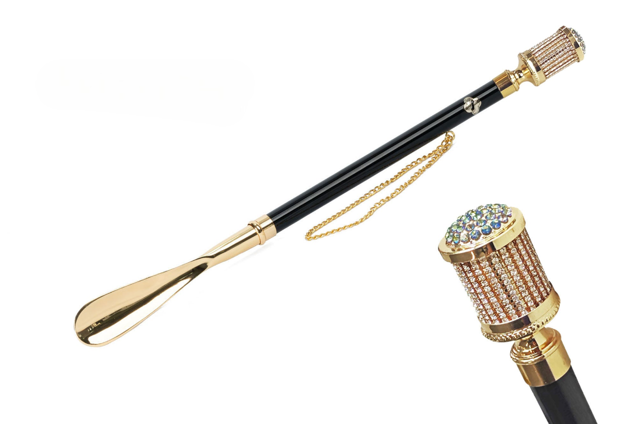 Glamorous Italian Shoehorn with 24K Gold-Plated Handle and Crystals