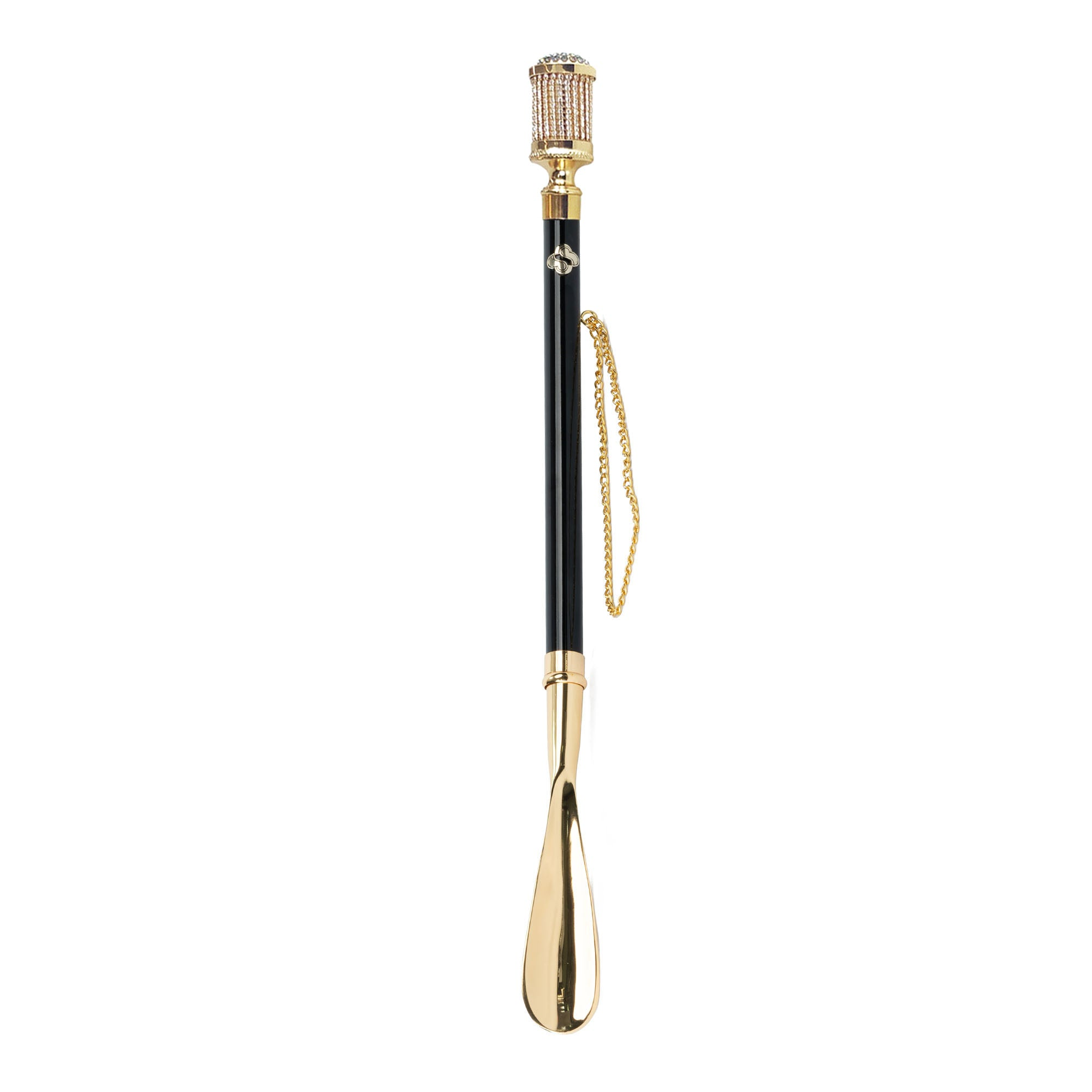 Glamorous Italian Shoehorn with 24K Gold-Plated Handle and Crystals