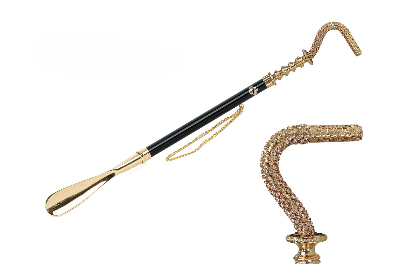 Sculpted Italian Shoehorn with 24K Gold Handle and Crystals