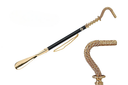 Sculpted Italian Shoehorn with 24K Gold Handle and Crystals
