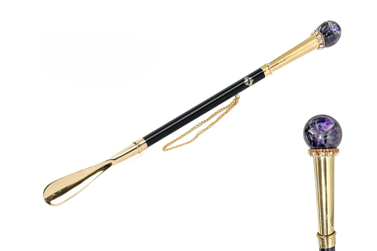 Exquisite Shoehorn with Natural Amethyst Crystal Sphere Handle