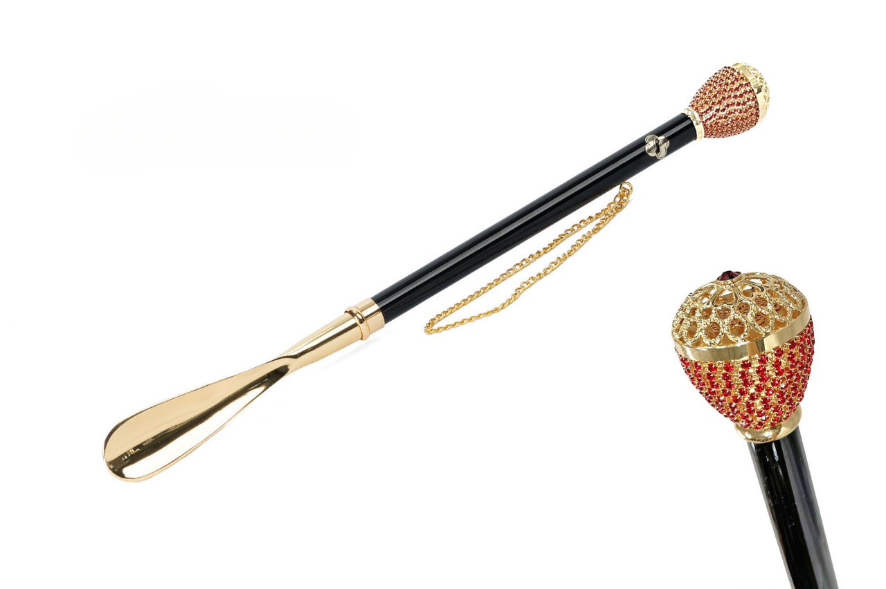 Glamorous Italian Shoehorn with Crystal-Encrusted Gold Handle