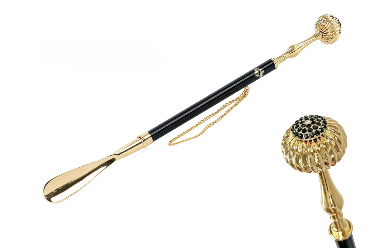 Elegant 24K Gold-Plated Shoehorn with Jet Crystals