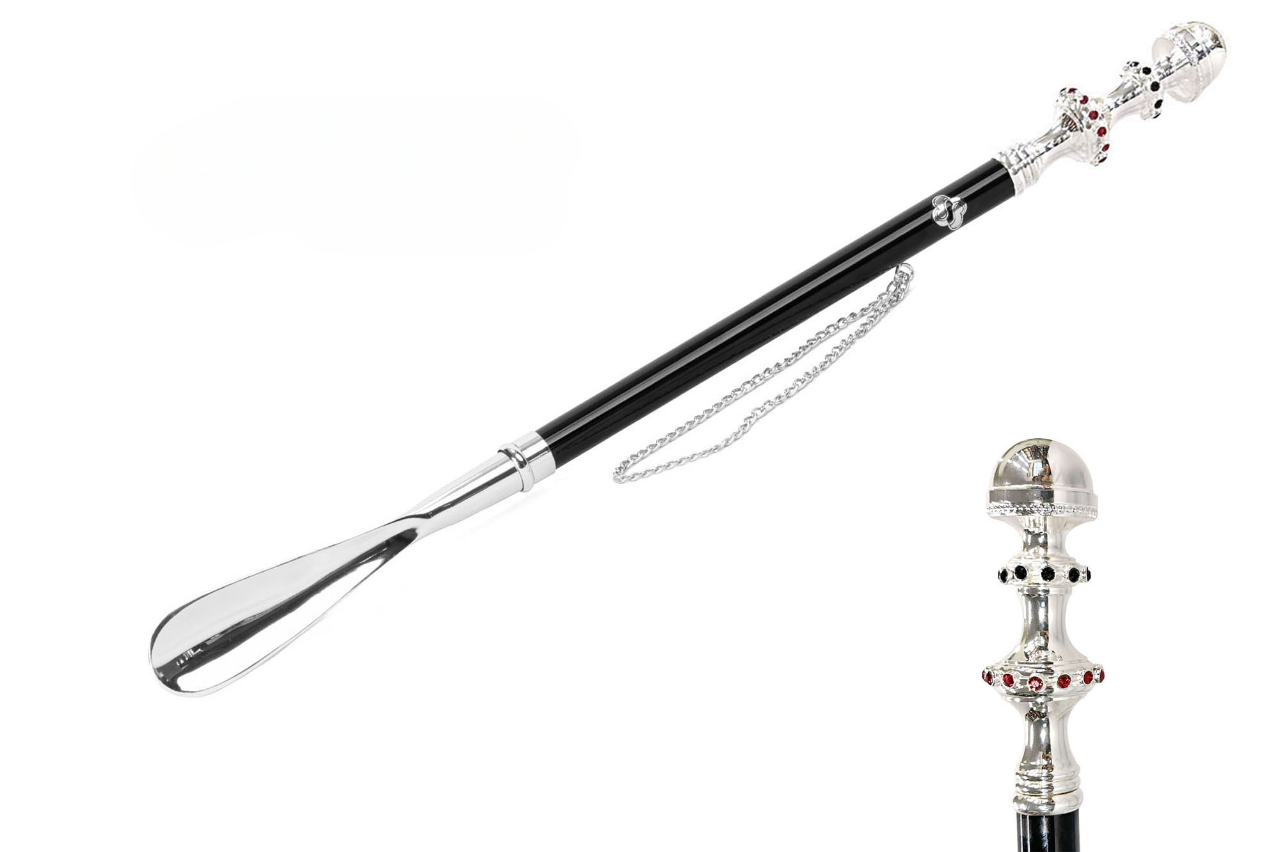 Artisanal Shoehorn with Black and Red Crystals – 925 Silver-Plated