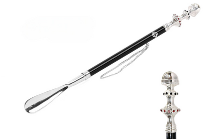 Artisanal Shoehorn with Black and Red Crystals – 925 Silver-Plated