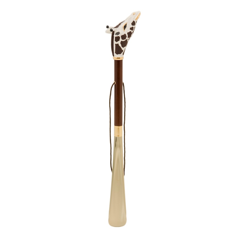 Giraffe Head Handle Shoehorn with Wooden Shaft - Italian Craft