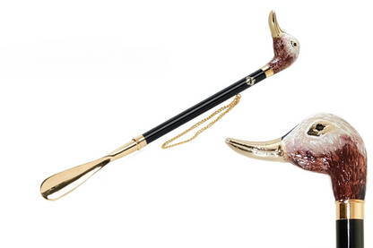 Whimsical Hand-Painted 24K Gold-Plated Duck Shoehorn