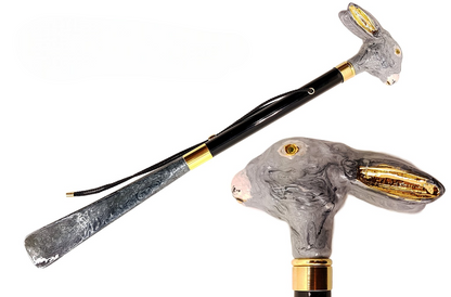 Enamelled Rabbit Handle and Golden Accents Elegant Italian Shoehorn