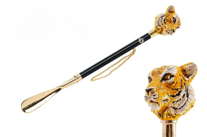 Luxury 24K Gold-Plated Shoehorn with Hand-Painted Tiger Handle