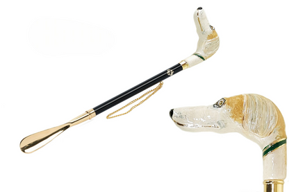 Designer 24K Gold-Plated Shoehorn with Enamel Greyhound Handle