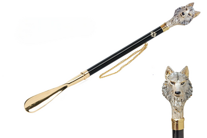 Luxury 24K Gold-Plated Shoehorn with Hand-Painted Wolf Handle