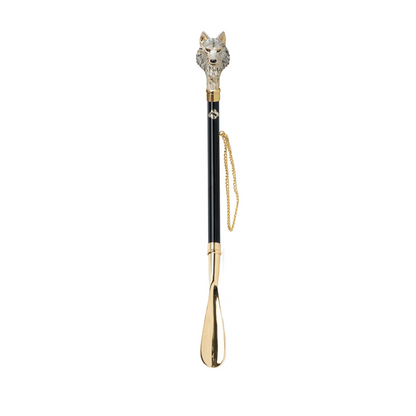 Luxury 24K Gold-Plated Shoehorn with Hand-Painted Wolf Handle