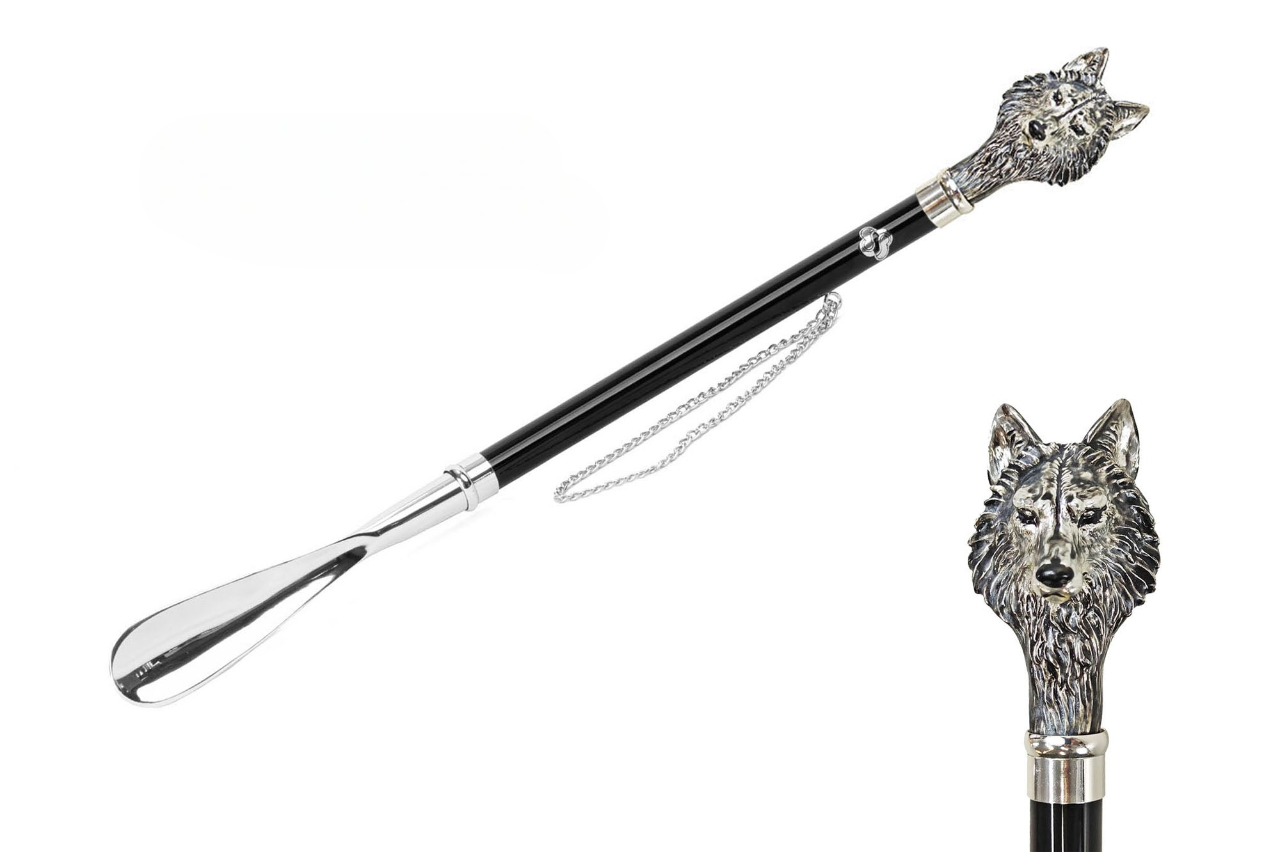 Exclusive Hand-Enameled Wolf Shoehorn – 925 Silver-Plated