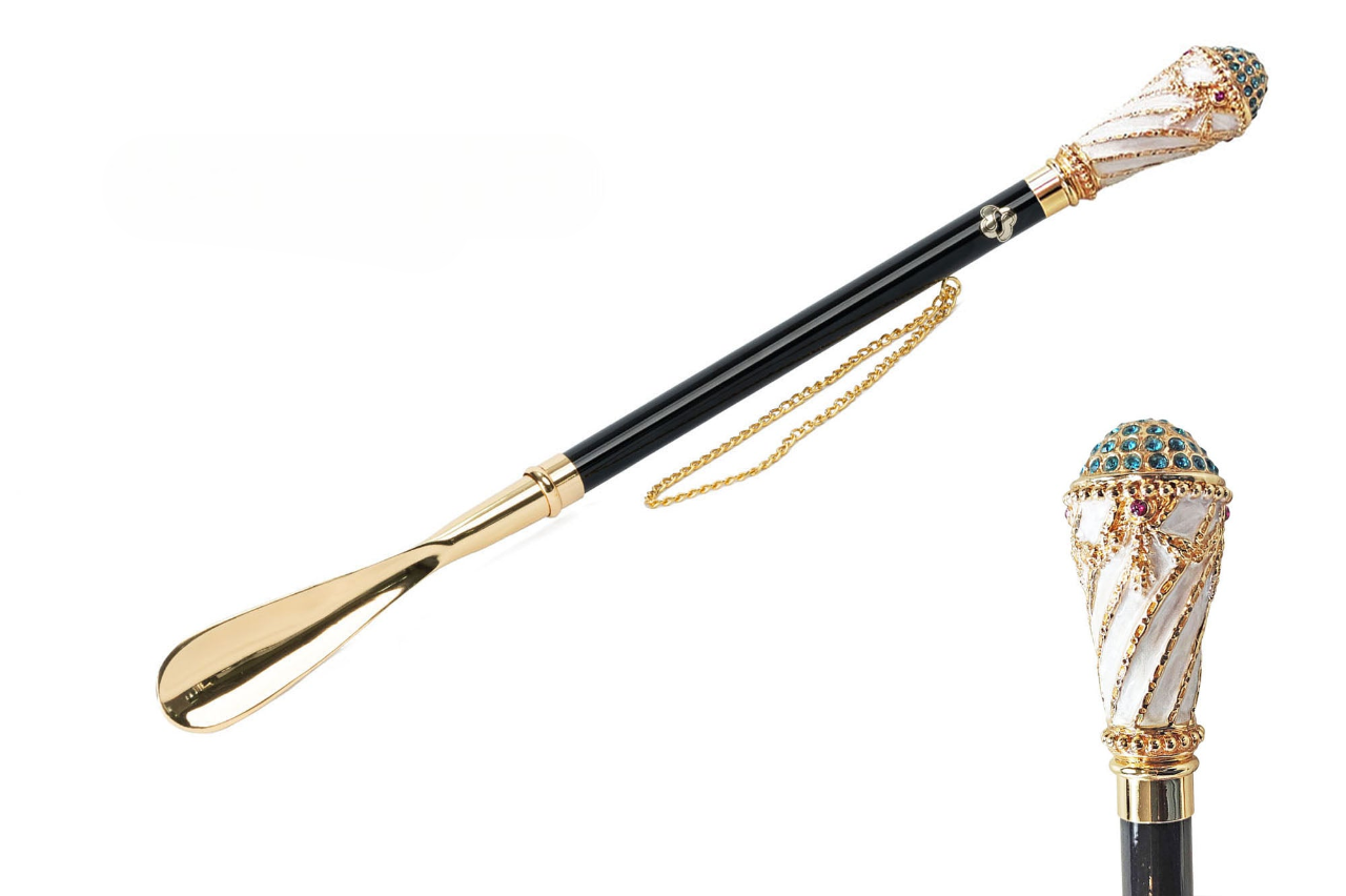 Luxury 24K Gold-Plated Shoehorn with Enamel Handle and Crystal Accents