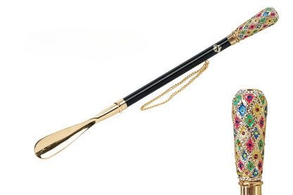 Luxury 24K Gold-Plated Shoehorn with Hand-Painted Crystal Handle