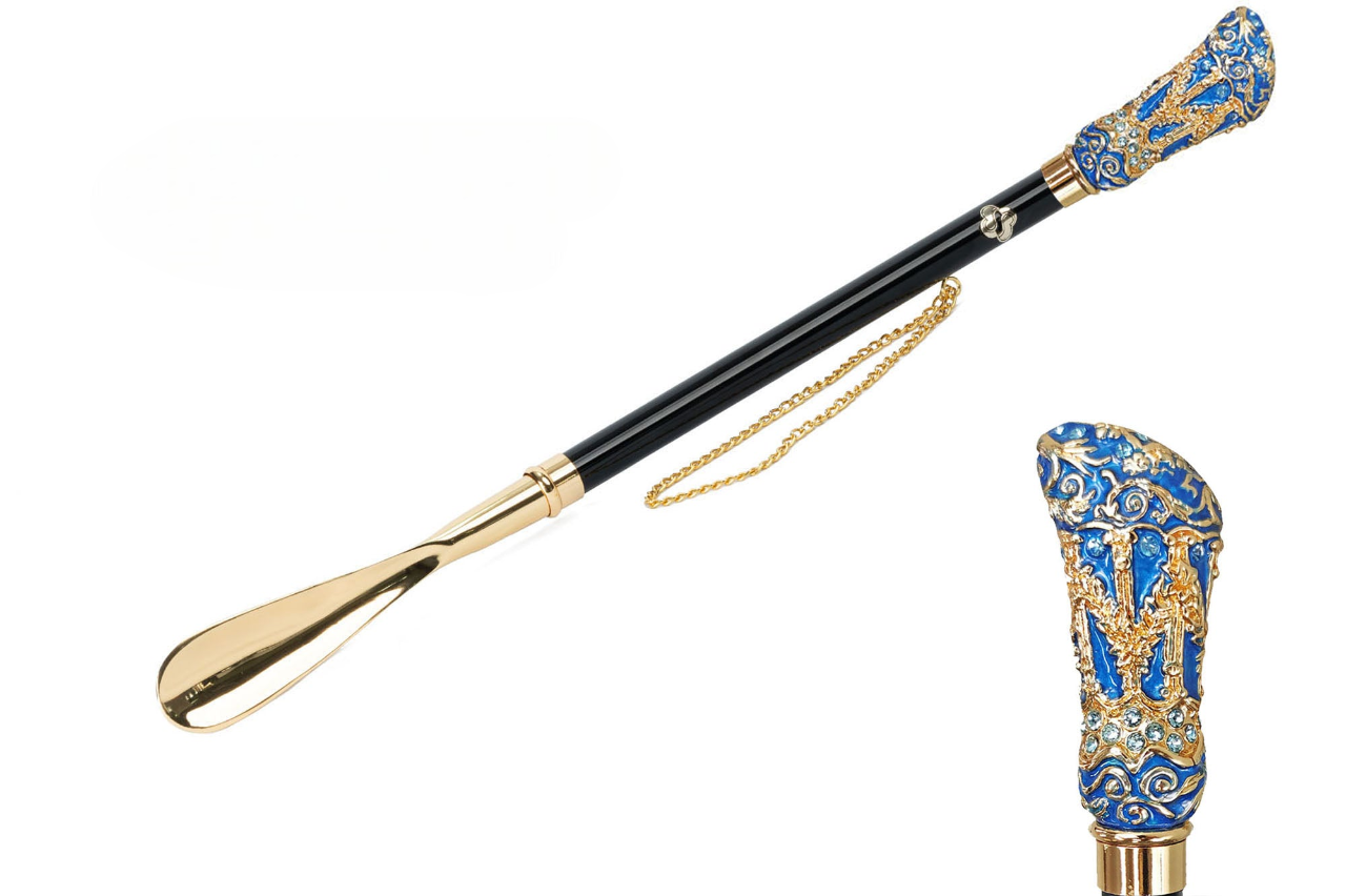 Elegant 24K Gold-Plated Shoehorn with Hand-Painted Crystal Handle