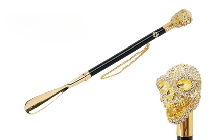 Luxury 24K Gold-Plated Skull Shoehorn with Thousands of Crystals