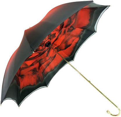 Handcrafted Elegant Red Double Canopy Umbrella with Rose Design