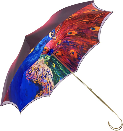 Luxury Peacock Umbrella with Swarovski Handle and Gold Accents
