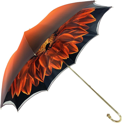 Handmade Beautiful Double Canopy Umbrella in Luxurious Orange Satin
