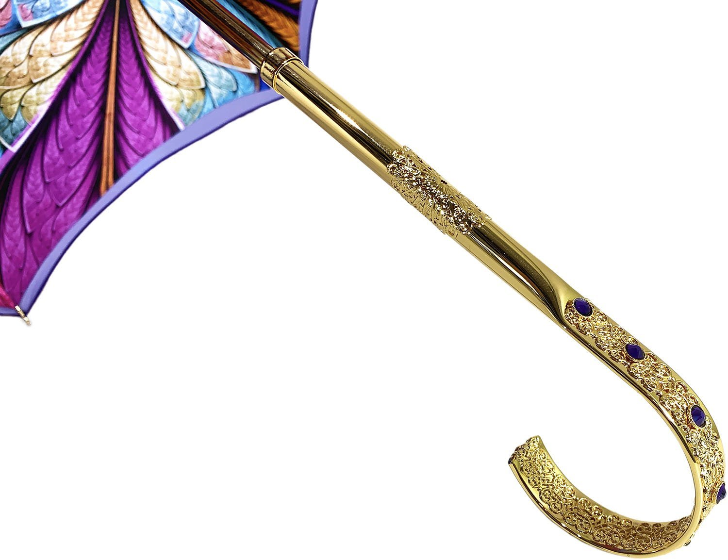 Fantastic Double Canopy Gold-Plated Handle Luxury Purple Umbrella