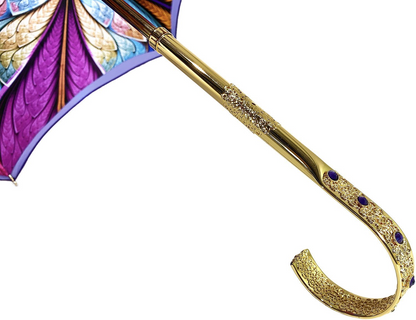 Fantastic Double Canopy Gold-Plated Handle Luxury Purple Umbrella