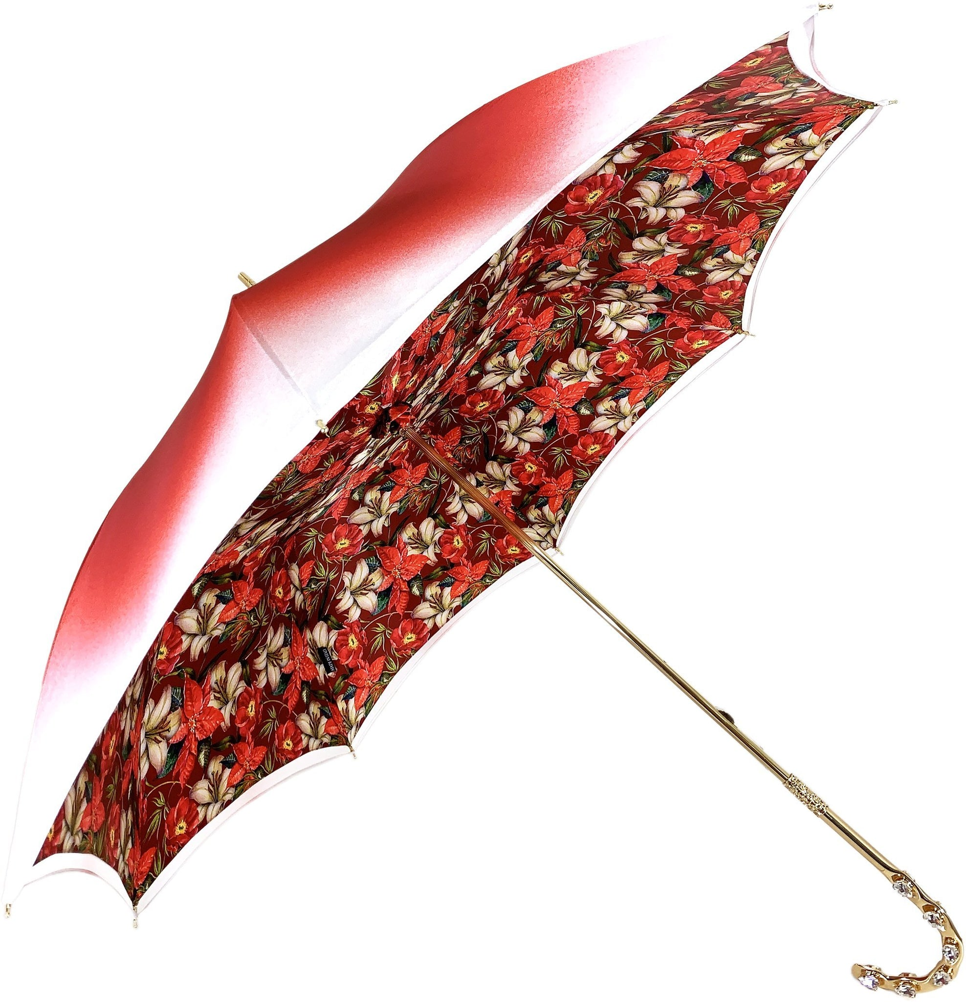 Designer Red Flowered Umbrella – Handmade Italian Elegance