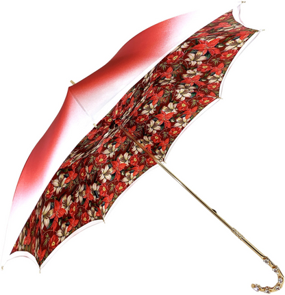 Designer Red Flowered Umbrella – Handmade Italian Elegance