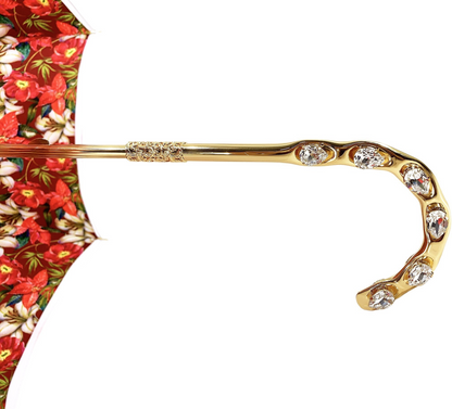 Designer Red Flowered Umbrella – Handmade Italian Elegance