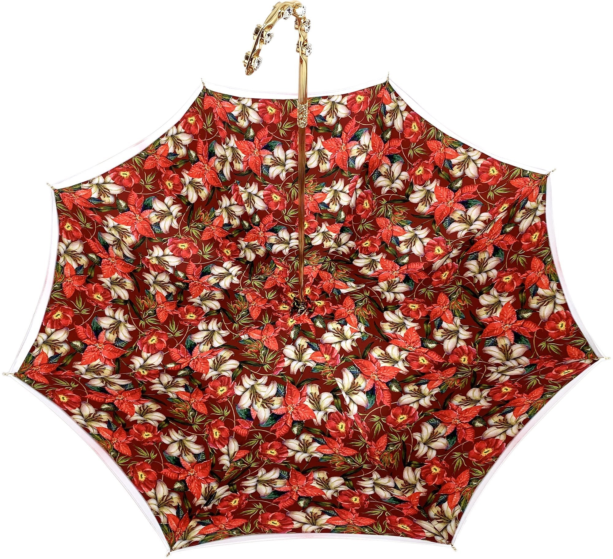 Designer Red Flowered Umbrella – Handmade Italian Elegance