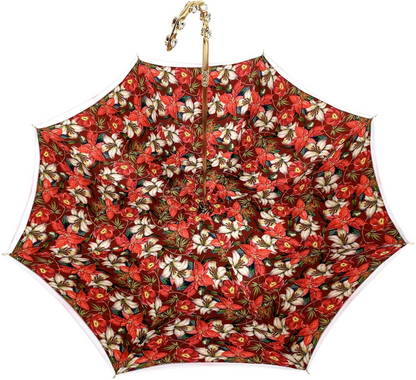 Designer Red Flowered Umbrella – Handmade Italian Elegance
