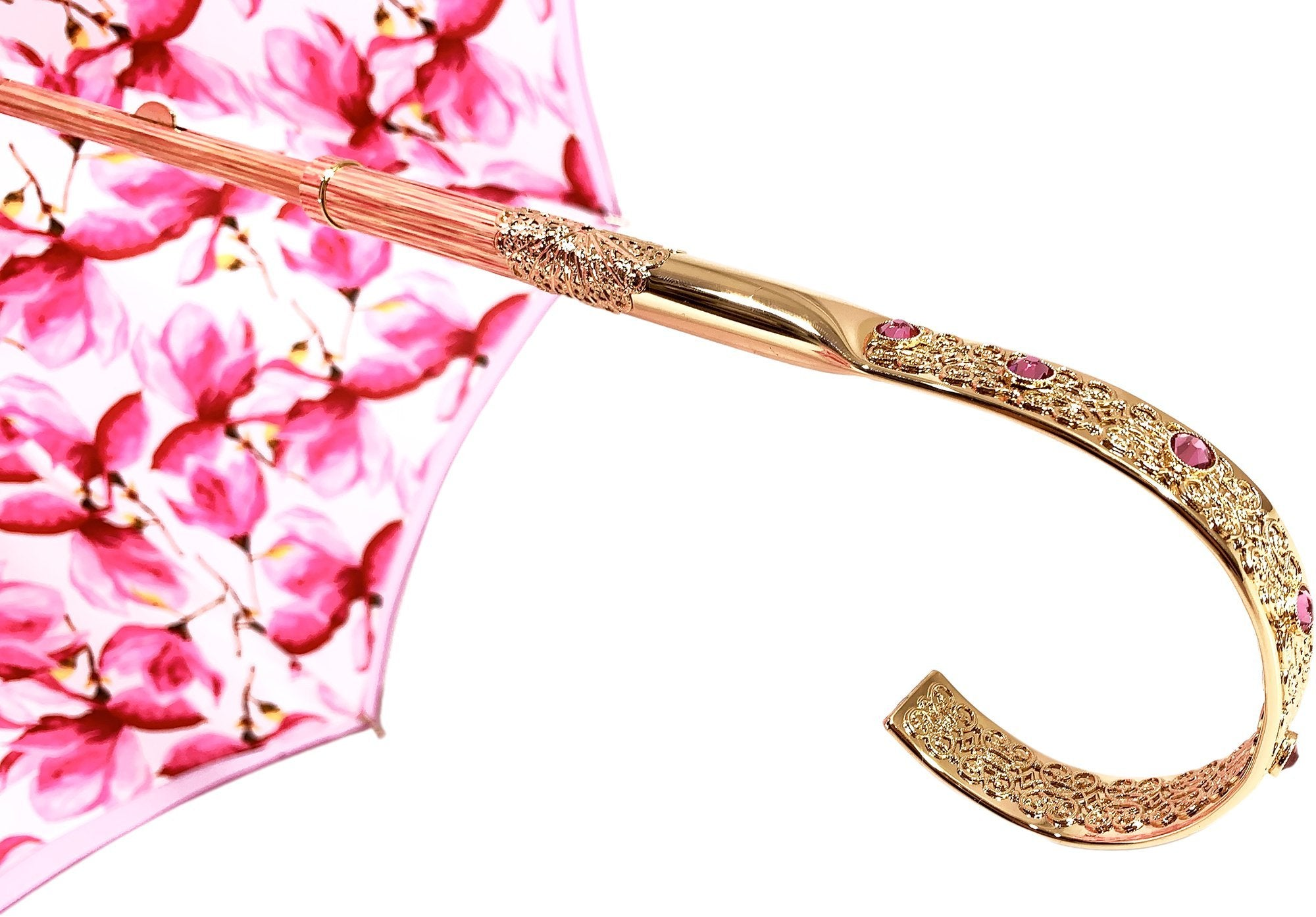 Fuchsia and Pink Double Canopy Umbrella with Floral Interior Design