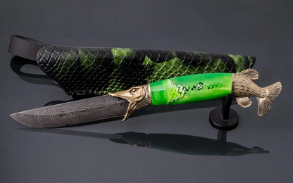 Handmade damascus art knife pike