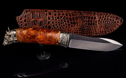 Personalized Handcrafted Knife Brass Bull Maple Burl - Elegant Knives